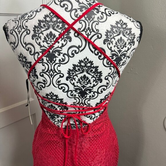 Lovers & Friends red lace SKYLIGHT DRESS with lace up back. - Picture 10 of 12